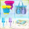 TSDATOWR Collapsible Beach Buckets for Kids, Foldable Sand Buckets and Shovels with Mesh Beach Bag, Silicone Beach Sand Pails for Beach Travel, Beach Toys Sand Toys for Kids & Toddlers (2 Buckets)