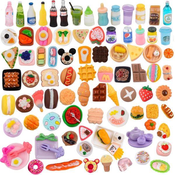 MUYIZI 100Pcs Miniature Food with Storage Box Mini Food Miniature Doll House Accessories Small Resin Doll Food Dollhouse Food Set for Pretend Play Kitchen