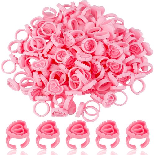 Glue Rings for Eyelash Extensions - Lyuxzad 500Pcs Lash Extension Supplies Lash Glue Rings Lovely Heart Shape Lash Fan Blossom Glue Cups Rings Lash Glue Holder for Makeup Lip
