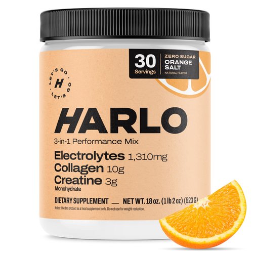 Harlo - Orange Salt Electrolyte Drink Mix with Bovine Collagen & Creatine - Creatine Monohydrate Powder - Energy Drink Powder - Pre Workout Powder - Sugar Free Energy Drinks - Post Workout Recovery