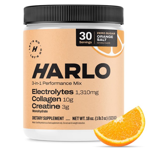 Harlo - Orange Salt Electrolyte Drink Mix with Bovine Collagen & Creatine - Creatine Monohydrate Powder - Energy Drink Powder - Pre Workout Powder - Sugar Free Energy Drinks - Post Workout Recovery