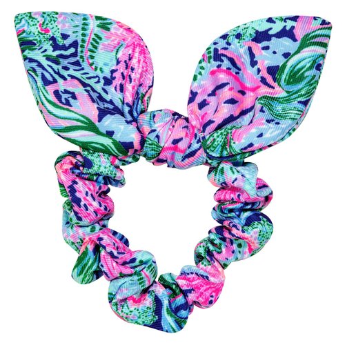 Lilly Pulitzer Blue/Pink/Green Women&#39;s Hair Tie Scrunchie with Bow Detail, Bringing Mermaid Back