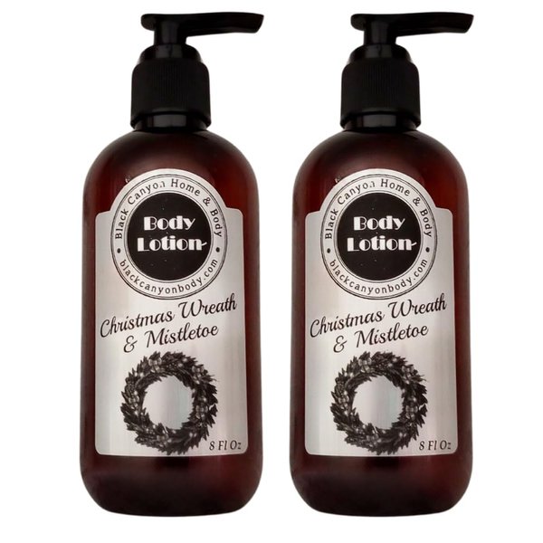 Black Canyon Christmas Wreath & Mistletoe Scented Luxury Body Lotion with Lanolin and Jojoba Oil, 8 Oz (2 Pack)