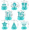 Teal Sweet 16th Birthday Decorations Honeycomb Centerpieces, 8Pcs Breakfast Blue Happy 16 Birthday Table Centerpieces Party Supplies for Girls, Teal Blue Sixteen Bday Party Table Toppers Sign Decor