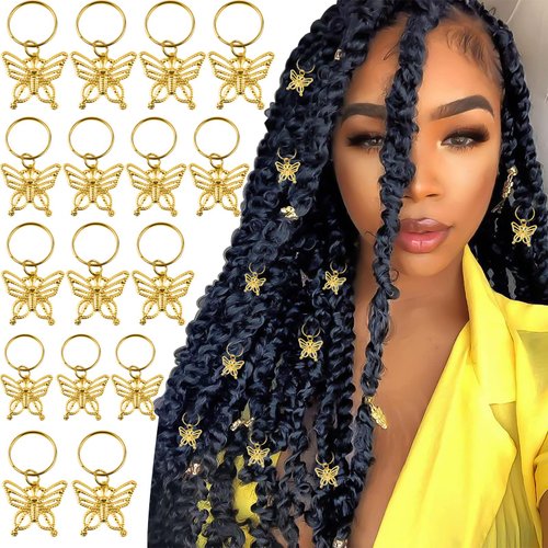 NAISKA Gold Butterfly Hair Clips Braid Charms, 16pcs Dreadlock Accessories, Hair Loc Jewelry for Women and Girls Alloy, Suitable for Parties, Weddings, Festivals, Everyday Wearing
