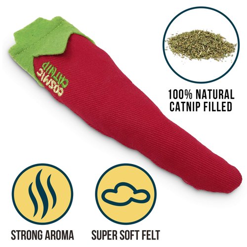 Cosmic OurPets 100-Percent North American Catnip Filled Chili Cat Toy-Hot Stuff (Interactive Cat Toy, Catnip Toys for Cats, Cat Chew Toy, Catnip Toys)