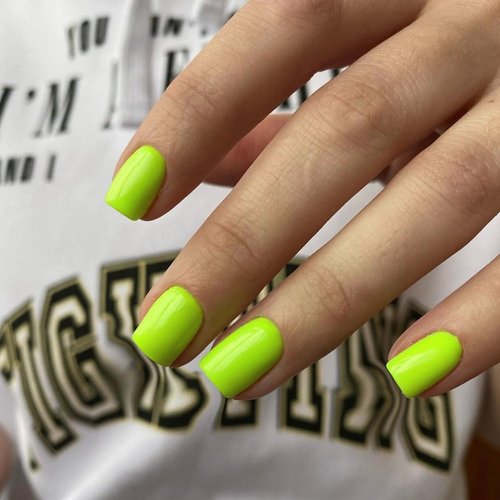 Neon Green Press On Nails Short Square,KXAMELIE Gel Nails Press ons with UV Coating,Short Coffin Solid Color Fake Nails,Pure Fit Petite Glue on Nails for Women Girls Daily Wear