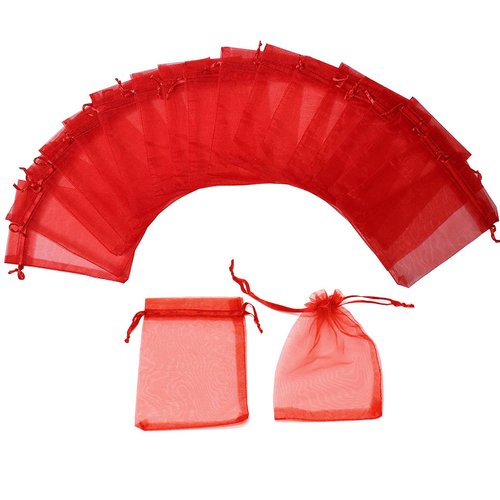 Bezall 100Pcs Red Organza Gift Bags 3.5x4.5, Small Christmas Candy Bags with Drawstring for Baby Shower, Wedding, Party Favor Pouches