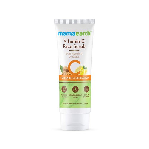 Mamaearth Vitamin C Face Scrub for Skin Illumination | Gently Exfoliates Dead Cells & Reveals Glowing Skin | Pore Refining & Hydrating Formula | 3.53 Oz (100g)