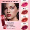 7 Colors Lip Tint Stain Set, Plumping Mini Liquid Lipstick, Korean Lip Gloss Moisturizing Natural, Multi-Use Lip and Cheek Tint, Long lasting Non-Stick Cup Waterproof，High Pigment, Vivid Color (SET A)