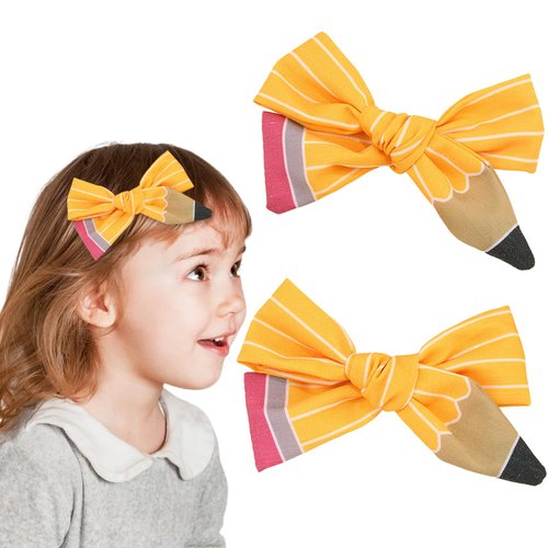 TEEVBVBV 2Pcs Back to School Hair Bow Clips Yellow Pencil Hair Clips for Girls,Pencil Bow Clips Alligator hairpins Cute Barrettes Uniform Decor Accessories Gift