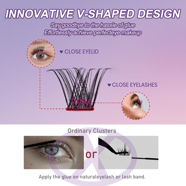 JoMay Self-Adhesive Lash Clusters,Press-On Lashes 10-16mm,Individual Lash Extension Kit with Tweezers,No Glue Needed,Natural DIY Eyelash Extension Kit (X4,10-16mm)