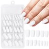 AddFavor 120pcs Press on Nails Short Coffin Full Cover Ballerina Fake Nails Acrylic Glue on Nails Set with Adhesive Tabs Nail File for Women and Girls Manicure, Matte White
