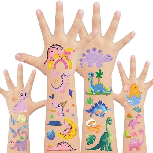 EMOME 180+ Styles Dinosaur Glitter Tattoos Temporary for Kids, Dinosaur Tattoos for Birthday Part...