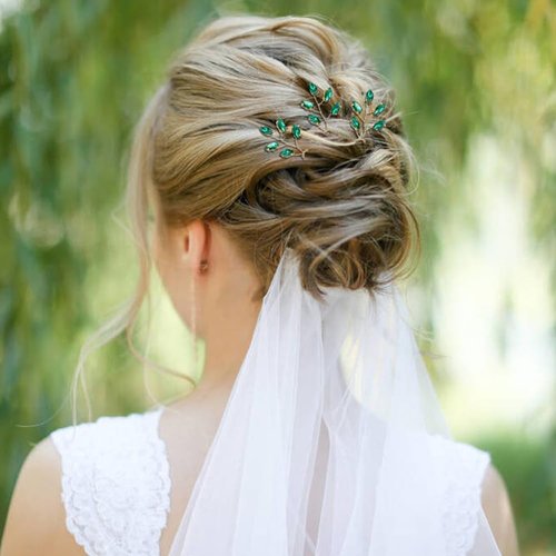 inSowni 7 Pieces Vintage Party Prom Wedding Bridal Emerald Green Beads Crystal Hair Side Combs+Rhinestone U-shaped Hair Pins Headpieces for Brides Bridesmaids Women Girls