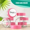 Houseables 3 Gram Jar, 3 ML, Pink, 50 Pk, BPA Free, Cosmetic Sample Empty Container, Plastic, Round Pot, Screw Cap Lid, Small Tiny 3g Bottle, for Make Up, Eye Shadow, Nails, Powder, Paint, Jewelry