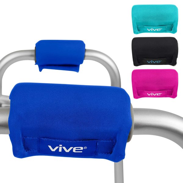 Vive Walker Grips - Padded Hand Covers - Soft Cushion Padding Medical for Folding Rolling Wheelchair, Rollator Handle, Senior, Elderly Grippers - Crutch Handle Pads - Mobility Aid Hand Cushion (Blue)