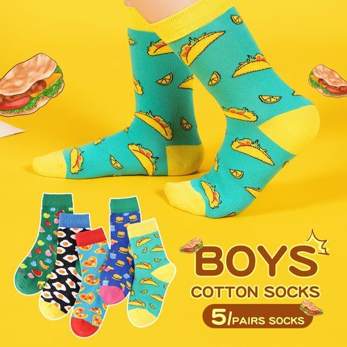 BISOUSOX Boys Fun Dress Socks 6-8 Years Old Kids Crazy Novelty Funny Stripe Silly Socks for Boy Girl Birthday Christmas Gift