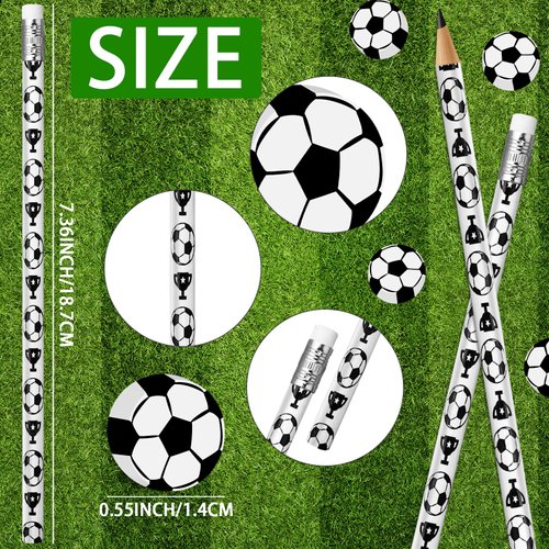 Moncinday 60PCs Soccer Pencils Soccer Erasers for Kids Wooden Pencils for Soccer Themed Birthday Party Favors Students Stationery Party Reward School Office Supplies