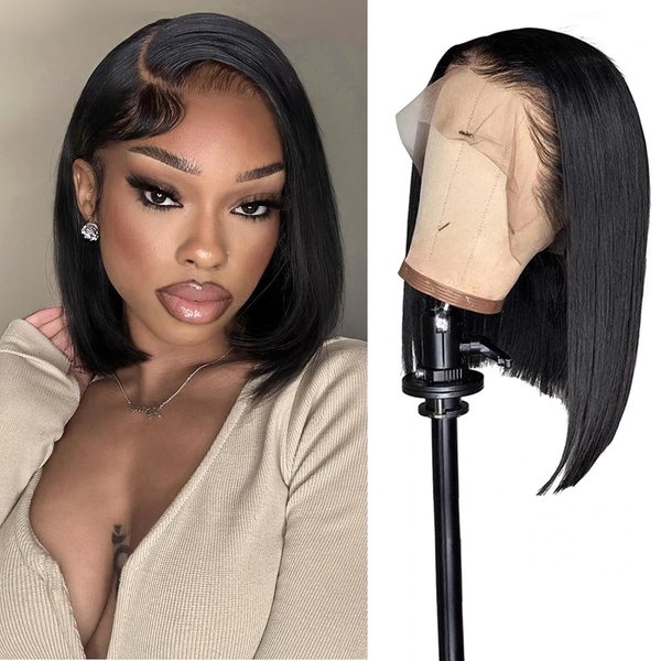 urno ble 13x4 HD Lace Front Bob Wig Human Hair Wigs Pre Plucked 180% Density with Baby Hair Bob Straight Wigs Human Hair for Women（10in）