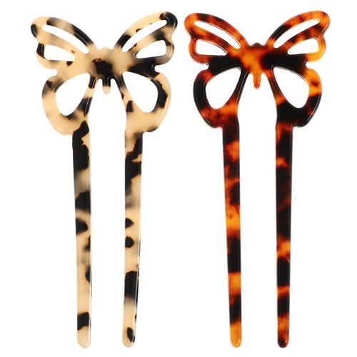 KALLORY 2 Pieces U Shape Hair Fork, Butterfly French Hair Pins Vintage Hair Bun Chignon Barrettes for Women Girls