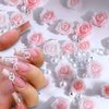 3D Pink Rose Flower Nail Charms Flower Nail Art Charms Nail Pearls Beads Flower Charms for Nails Design Rose Nail Charm Floral Nail Jewels for Nail Art Rhinestones for Nails Supply Nail Decorations