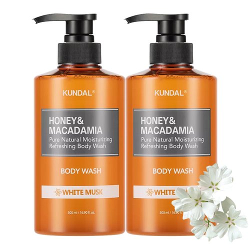 Kundal Nature Honey & Macadamia Body Wash Shower Gel [White Musk] Aloe & Coconut oil for Relaxing Shower Gel, Natural Moisturizing Clean Wash 1,000ml(500ml x2ea) 16.9Fl Oz