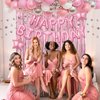Amandir Pink Birthday Decorations for Women Girls, Pink Silver Balloon Crown Happy Birthday Banner Foil Balloons Fringe Curtains Glitter Silver Star Garland for Girl Women Birthday Pink Party Supplies