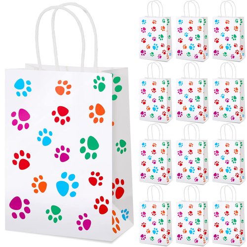 Clabby 24 Pieces Paw Bags Gift Bags Dog Party Favors Puppy Dog Paw Print Treat Bags Paper Dog Goodie Bag for Dog Pet Party Favors 5.9 x 3.1 x 8.3 Inch