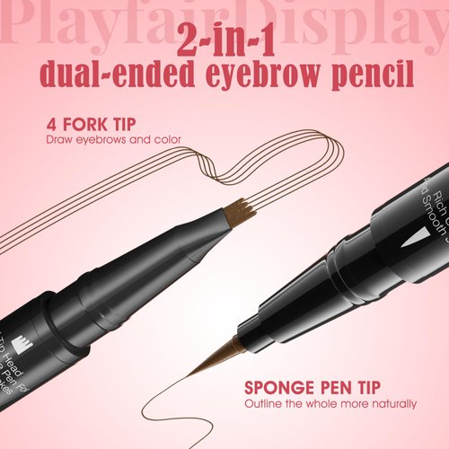 DEFSAP Eyebrow Pencil, Magical 2-in-1 Dual-Ended Eye Brow Pencil for Women with Waterproof 4-Fork-Tip and Single Tip Eyebrow Pen, Lasts All Day (Dark Brown)