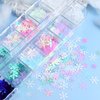 Tyuimhx 12 Grids Christmas Nail Art Glitter Sequins 3D Holographic Winter Snowflake Nail Art Glitter Flakes White Blue Pink Green Snowflake Designs Xmas Nail Decorations for Acrylic Nails Supplies