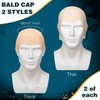 Hanaive 8 Pcs Halloween Bald Head Cap Party Costume Include 4 Makeup Latex Bald Caps and 4 Hair Wig Caps for Adults Women Men(Multi Style)