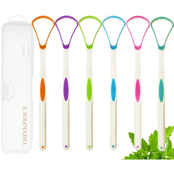 Tongue Scraper Cleaner 100% BPA Free Tongue Scrapers with Travel Handy Case for Adults & Kids, Healthy Oral Care, Easy to Use, Help Fight Bad Breath (6 PACK)