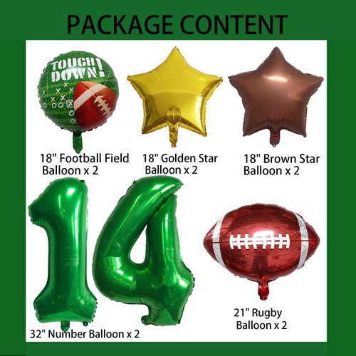 HADCKJA Football Balloon Football Birthday Decorations 14th Birthday Balloon Rugby Gold Brown Star Rugby Field Balloon Touchdown Sports Theme Football Party Supplies Birthday Party Decorations 10Pcs