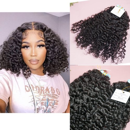 Invisible Kinky curly loose curly wave tape in hair extensions Natural black remy hair 20pcs 50g 3C Irregular curls soft curly for black women strong tape can be dyed