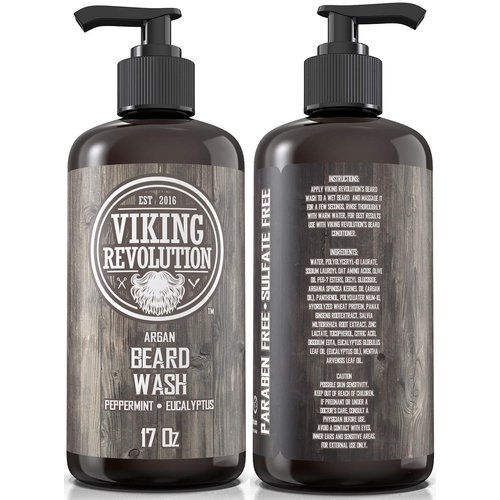 Beard Wash Shampoo w/Argan & Jojoba Oils - Softens & Strengthens - Natural Peppermint and Eucalyptus Scent - Beard Shampoo w/Beard Oil (17 oz Shampoo)