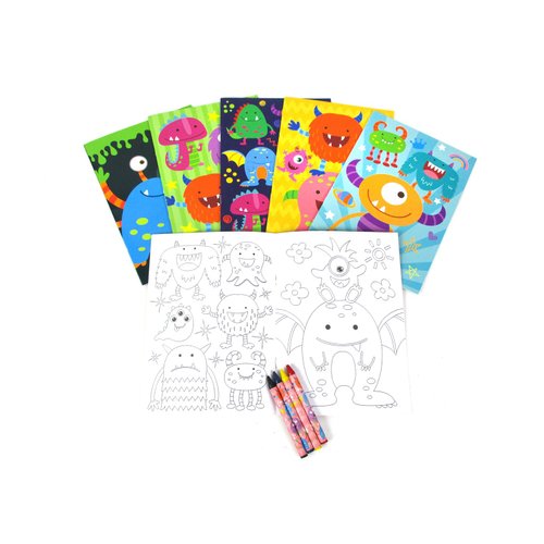 TINYMILLS Monster Coloring Book Set with 12 Coloring Books and 48 Crayons Monster Birthday Party Favor Bag Filler Carnival Prizes Rewards Classroom Party Halloween Favors