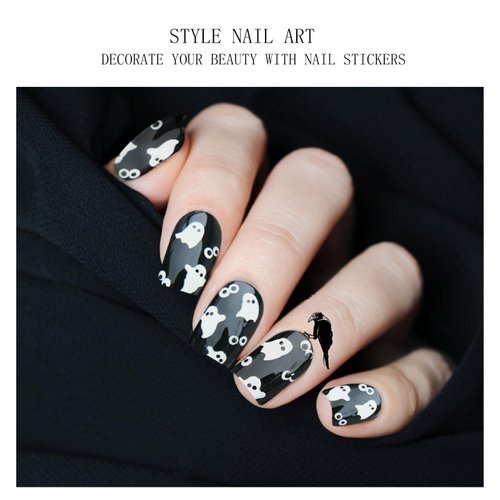 JMEOWIO Semi Cured Gel Nail Strips Halloween Cute Ghost Gel Nail Stickers Nail Supplies Nail Art Design Decoration Accessories