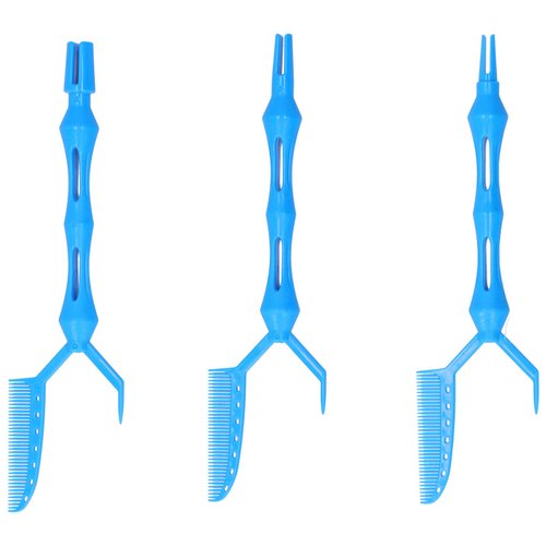 3Pcs Hair Perm Combs Multi Functional Practical Hair Styling Positioning Perming Dyeing Perm Combs Hairdressing Tools Set Barber Shop blue