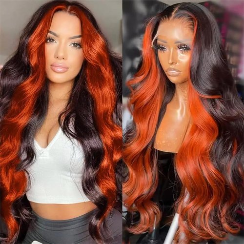 HXXFMLMC Ginger Wig Human Hair 13x4 Lace Front Wigs Human Hair Colored Reverse Ombre Wig Burnt Orange Wig Human Hair Lace Wig For Women 180 Density Body Wave Hd Lace Front Wig Human Hair 24 Inch