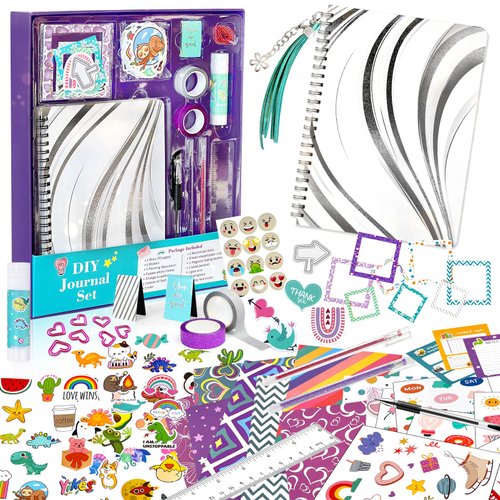 DIY Journal Kit for Girls - 49pcs DIY Journal Set for Teen Girls, Stationery Set, Scrapbook & Diary Supplies Set, Journaling Art Crafts Kit, Ideal Gifts for 8 9 10 11 12 13 14 Year Old Girl