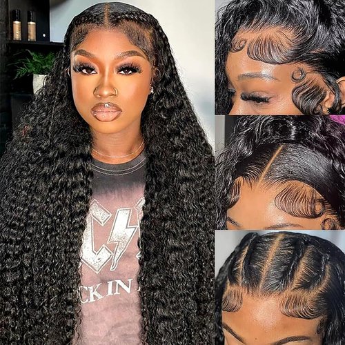 mmiQus 13x6 Deep Wave Lace Front Wigs Human Hair 24 Inch HD Lace Frontal Wigs Human Hair Pre Plucked With Baby Hair 180% Density Deep Curly Human Hair Wigs for Women Natural Color