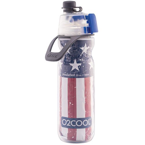 O2COOL Mist 'N Sip Misting Water Bottle 2-in-1 Mist And Sip Function With No Leak Pull Top Spout Sports Water Bottle Reusable Water Bottle - 20 oz (Patriot)