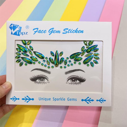 Mermaid Face Gems stick on Rhinestone Festival face Jewels Eyes Face Body Temporary Tattoos Glitter mermaid adhesive rhinestones for face(emerald ab/S054)