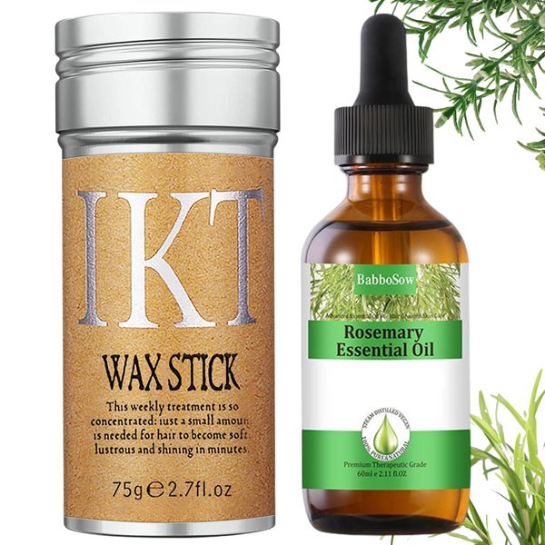 Hair Wax Stick & Rosemary Oil - Hair Growth Products Organic - Wax Stick for Flyaways - Slick Back Hair Accessories for Women