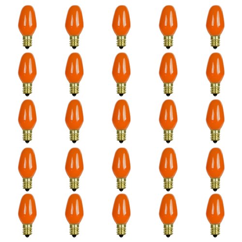 Sunlite 01270 7C7 Incandescent Bulb, 7 Watt, Candelabra E12 Base, C7 Small Night Light, Colored Bulb, Orange, 25 Count