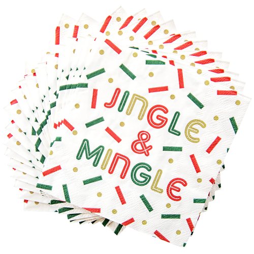C.R. Gibson TW4-22631 Jingle and Mingle Disposable Paper Cocktail Napkins for Christmas Parties, Multicolor, 20pcs