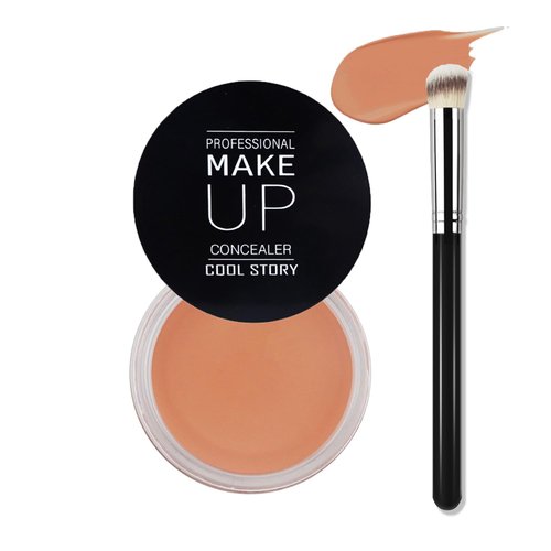 Cream Concealer Full Coverage Makeup,Face Concealer Contour with Brush,Matte Color Correcting Concealer,Waterproof,Under Eye Brightener Concealer for Dark Circles (#06, One-Size)