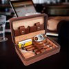 Time C Club 4-Finger Portable Travel Leather Cigar Case, Cigar Cutter,Cigar Humidor with Cigar Lighter and Humidifier, Groomsmen Gift, Birthday Gift