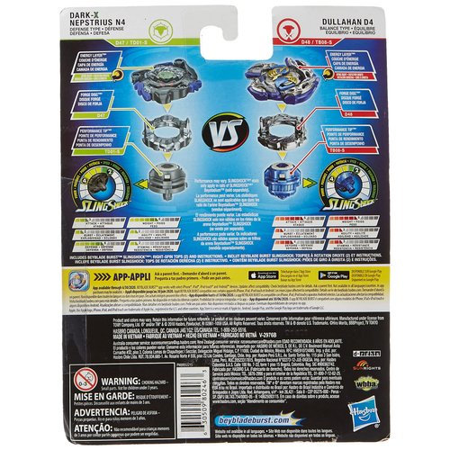 Beyblade Burst Turbo Slingshock Dual Pack Dullahan D4 and Dark-X Nepstrius N4 – 2 Right-Spin Battling Tops, Age 8+ E4749